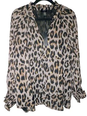 Tahari Woman NWT Leopard Print Metallic Chiffon Blouse Plus Size 2X